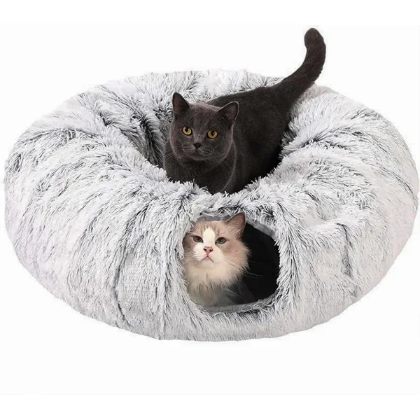 Two-in-One Round Plush Cozy Cuddly Cat Hideaway