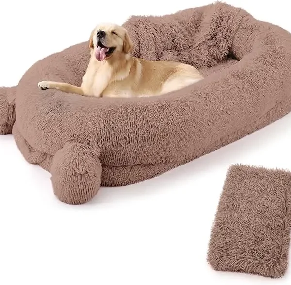 Portable Dog Bed with Removable Faux Fleece Cover/Matching Blanket