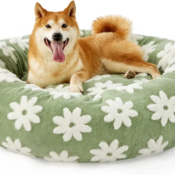 Large Washable Donut Dog Bed with Plush Comfort, Anti-Slip Bottom