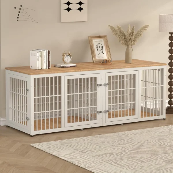 78 Inch Double Dog Crate with Divider for 2 Dogs, Decorative